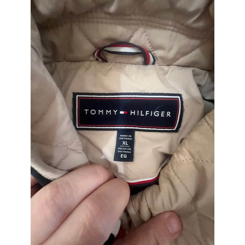 Tommy Hilfiger Mens Quilted Barn Jacket Tan Beige Navy Collar XL XLG - Picture 2 of 6